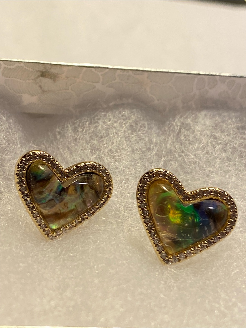 Heart Abalone Shell With Crystal Accent Stud Earrings